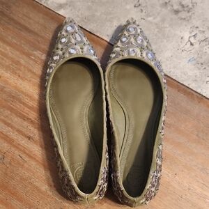 Embellished Green Flats